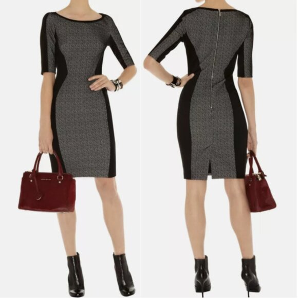 Karen Millen Textured Panel Seam Short Sleeve Pencil Dress - Size 4 - Picture 3 of 16